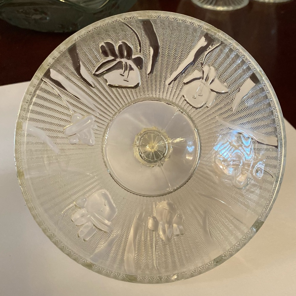 Iris & Herringbone Clear Footed Covered Candy Dish Depression Glass - Picture 9 of 16